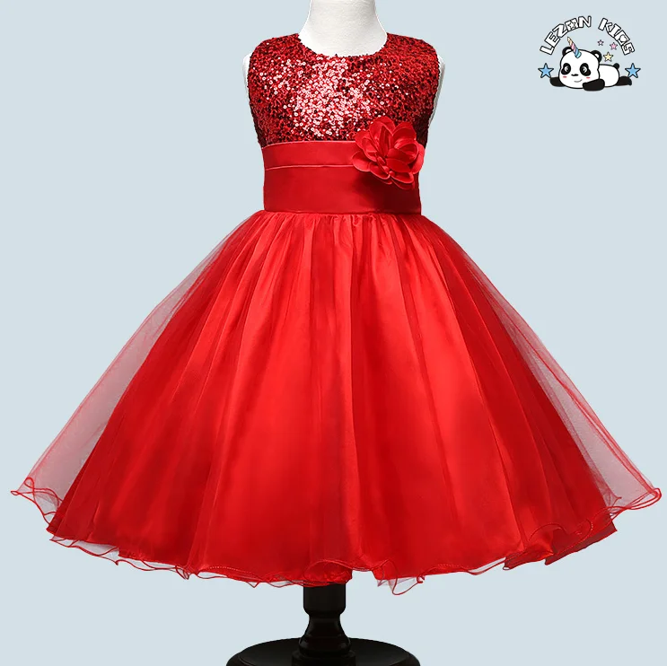 LEZONKIDS - Custom Girl Christmas Clothing Sequin Flower Sleeveless Tulle Costume Evening Dress